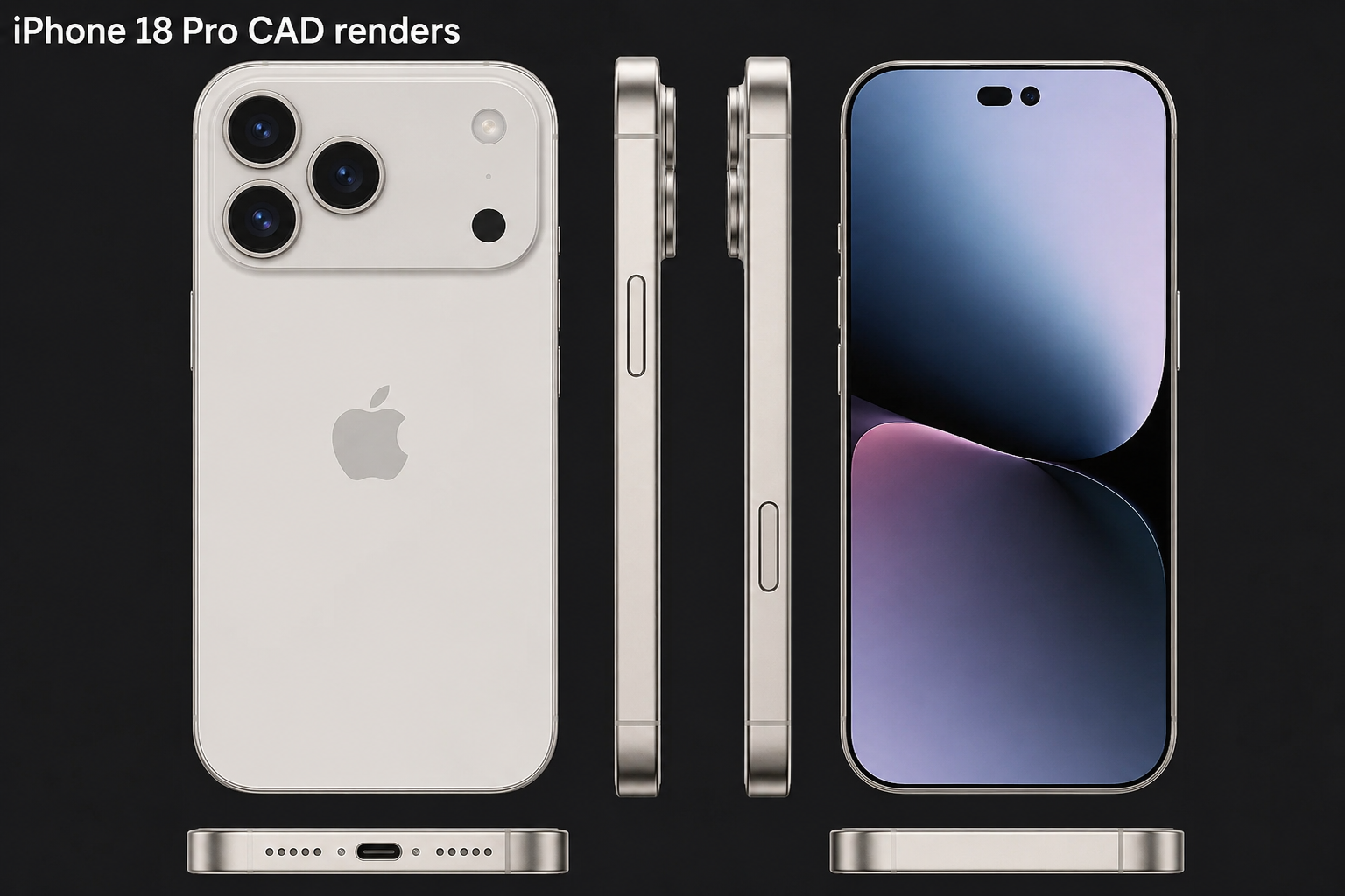 iPhone 18 Pro CAD leaks image showing premium titanium design, triple rear camera setup and smaller Dynamic Island display