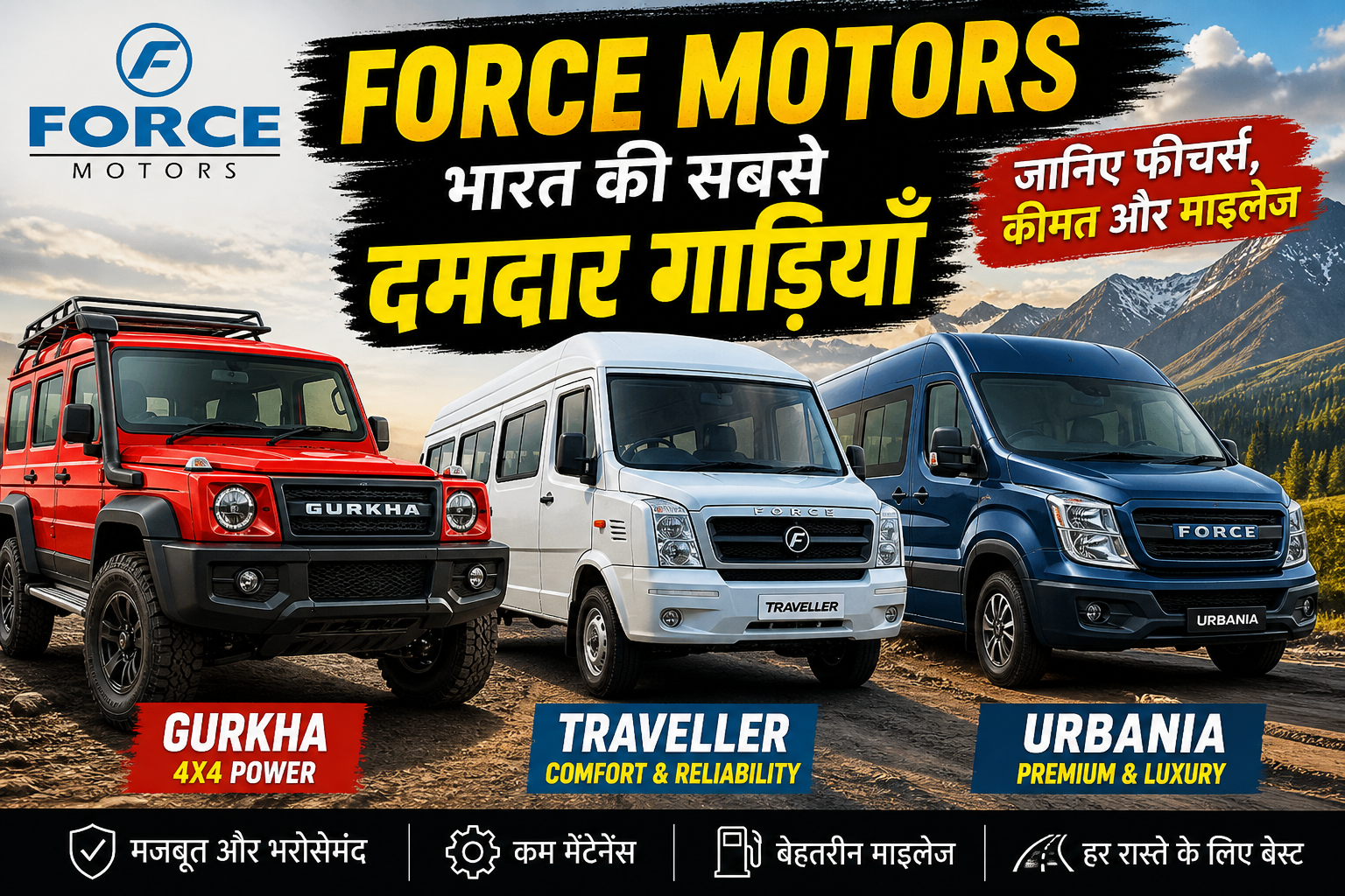Force Motors Gurkha Traveller Urbania vehicles India powerful SUV van commercial vehicles