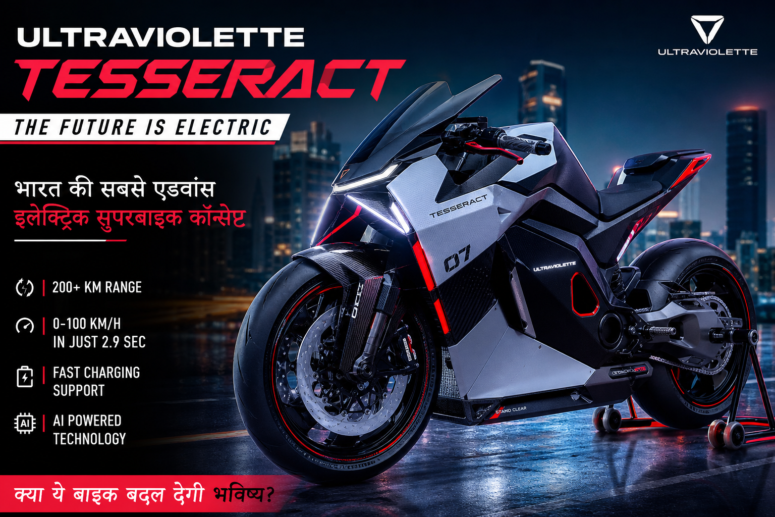Ultraviolette Tesseract futuristic electric superbike with advanced design and high performance EV concept in India