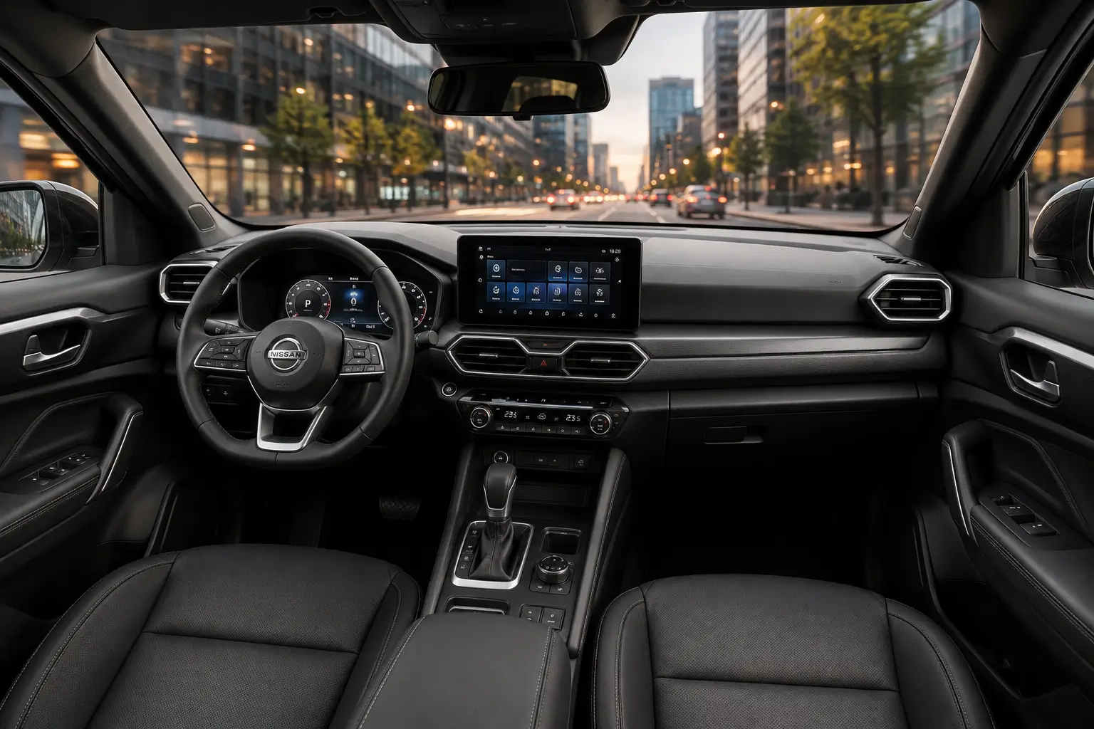 Nissan Tekton 2026 Interior Nissan Tekton 2026 interior with premium dashboard, digital instrument cluster and large touchscreen infotainment system
