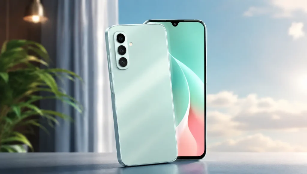 Samsung Galaxy A27 5G स्मार्टफोन का फ्रंट और बैक व्यू, प्रीमियम डिजाइन, AMOLED डिस्प्ले और ट्रिपल कैमरा सेटअप के साथ।