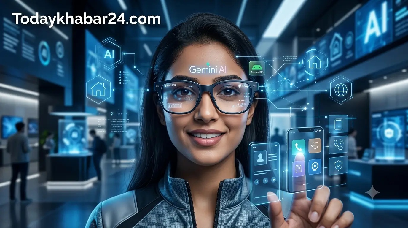 Samsung AI Smart Glasses with Gemini AI and Android XR technology, futuristic smart wearable device competing with Meta Ray-Ban glasses