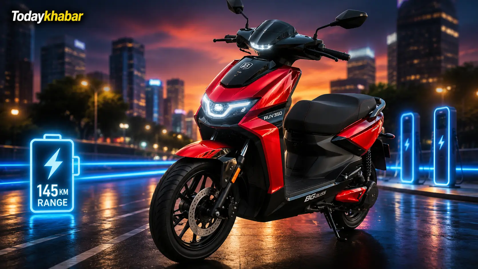 BGauss RUV350 इलेक्ट्रिक स्कूटर नए Furry Red & Black कलर में, प्रीमियम डिजाइन और 145KM रेंज के साथ।