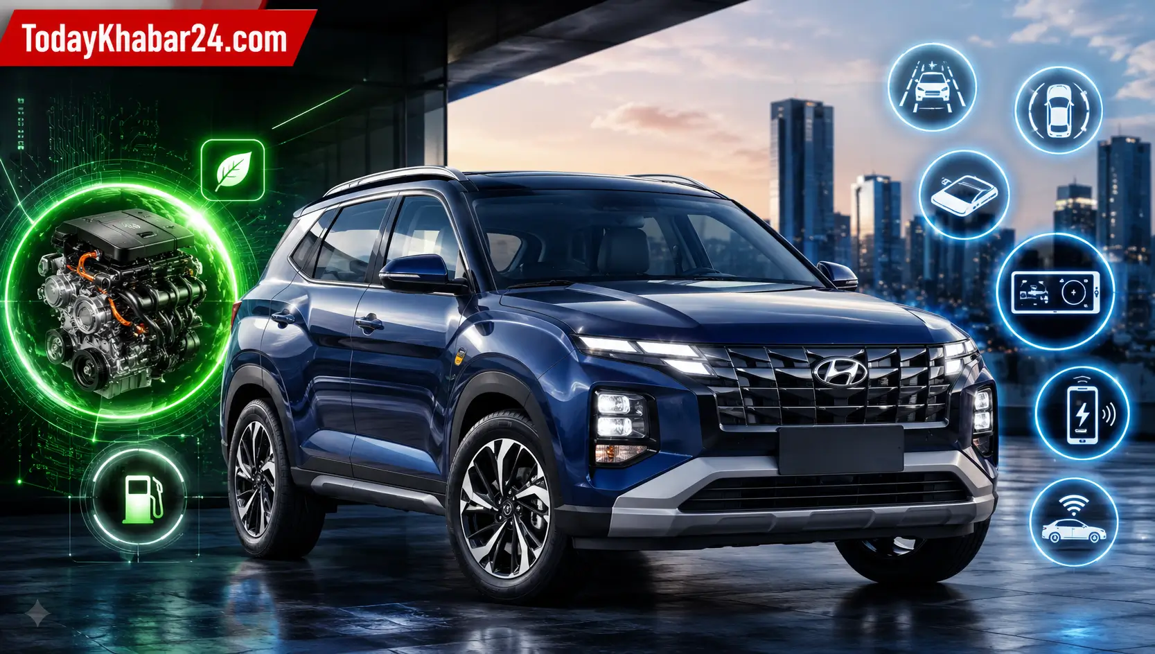 Hyundai Creta New Generation Hybrid SUV का प्रीमियम ब्लू मॉडल, एडवांस ADAS फीचर्स और हाइब्रिड इंजन कॉन्सेप्ट के साथ Google Discover न्यूज़ थंबनेल।