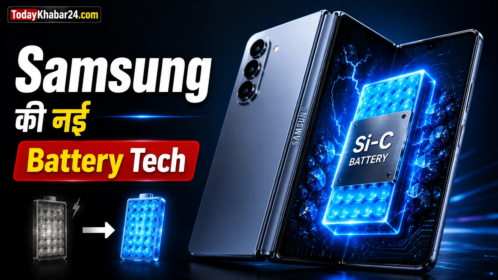 Samsung Galaxy Foldable smartphone with new Silicon-Carbon Battery technology illustration