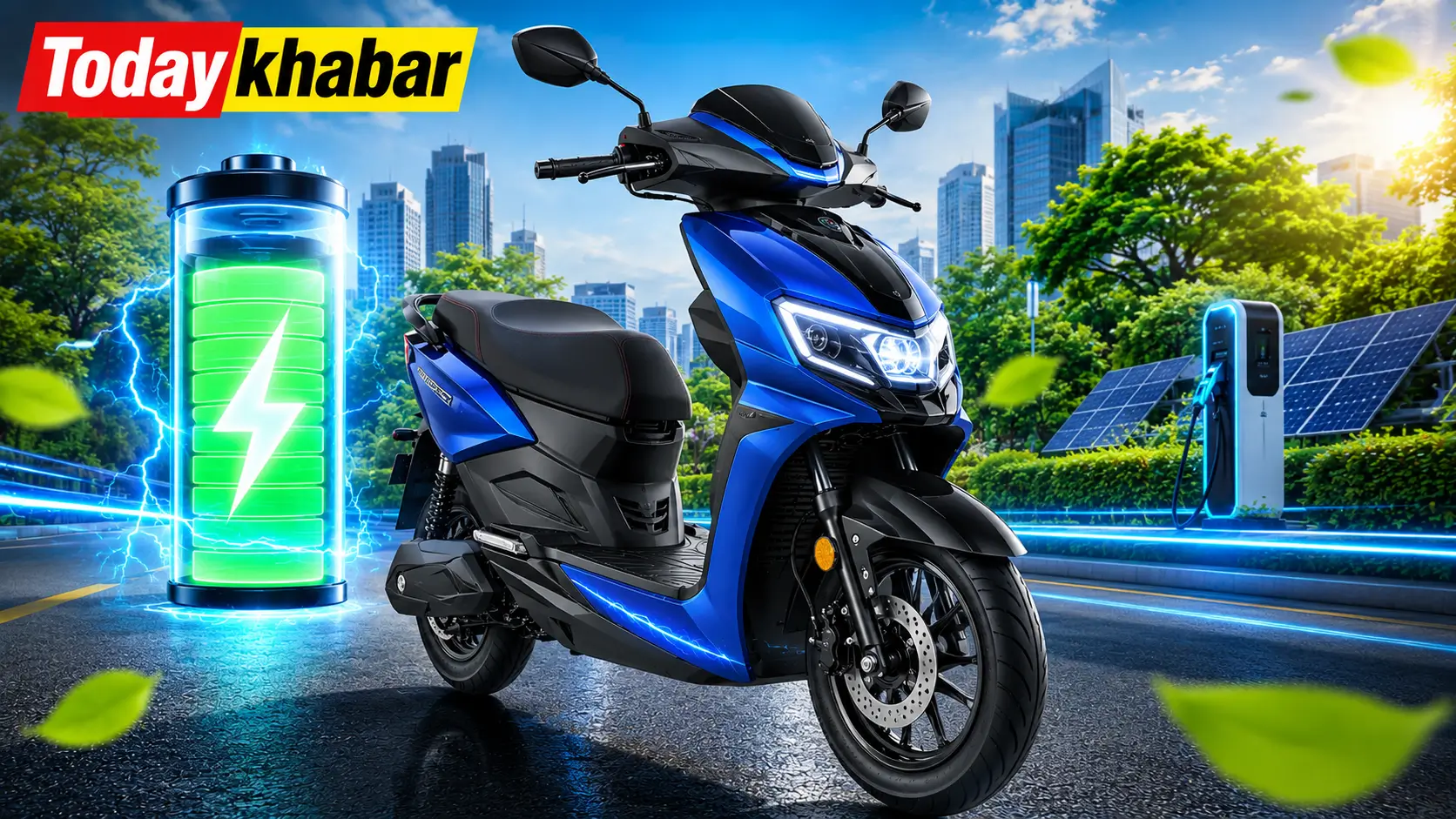 Zelio X-Men Plus Electric Scooter का फ्रंट व्यू, 120KM रेंज, आधुनिक डिजाइन और दमदार फीचर्स के साथ।