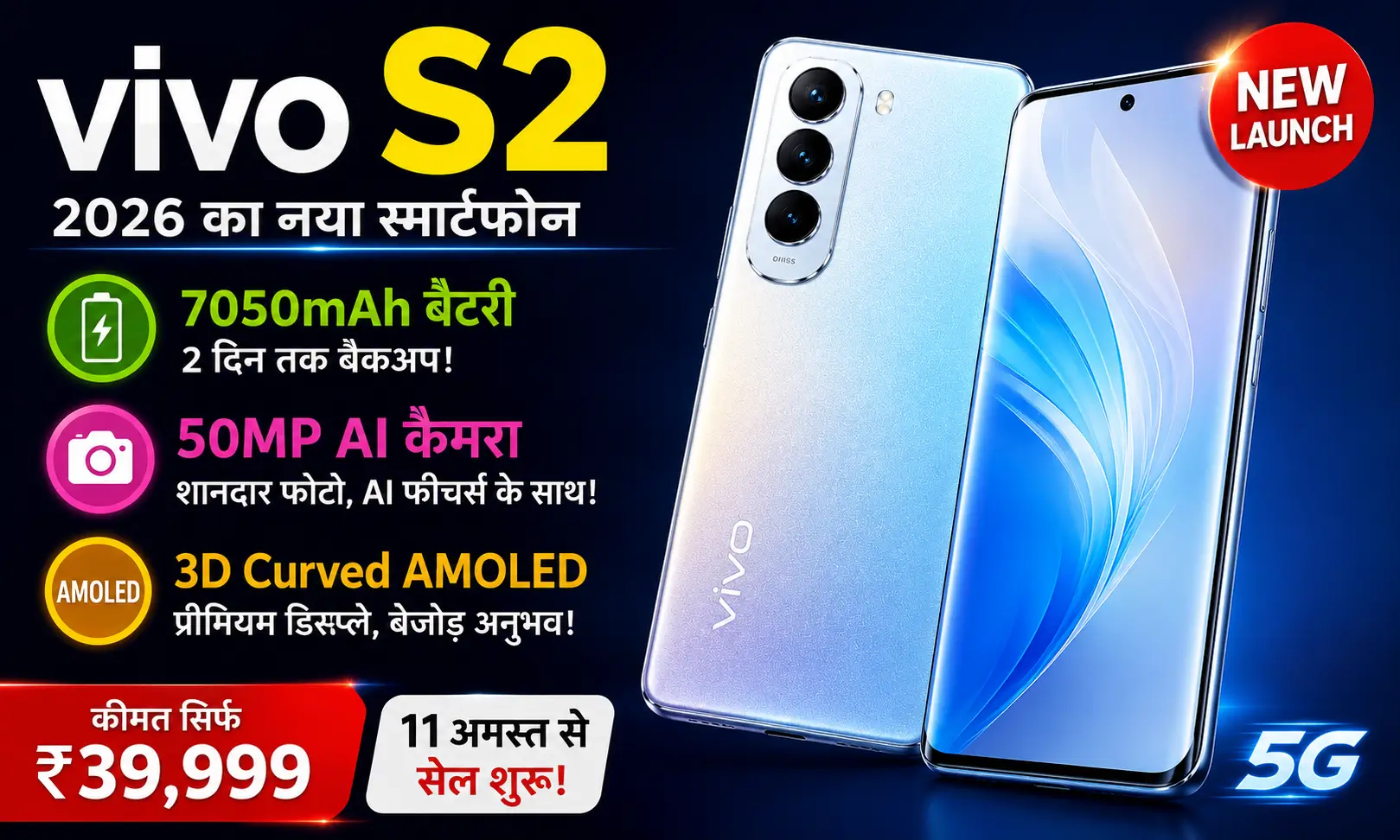 Vivo S2 price 2026 नया स्मार्टफोन 7050mAh बैटरी और 50MP कैमरा